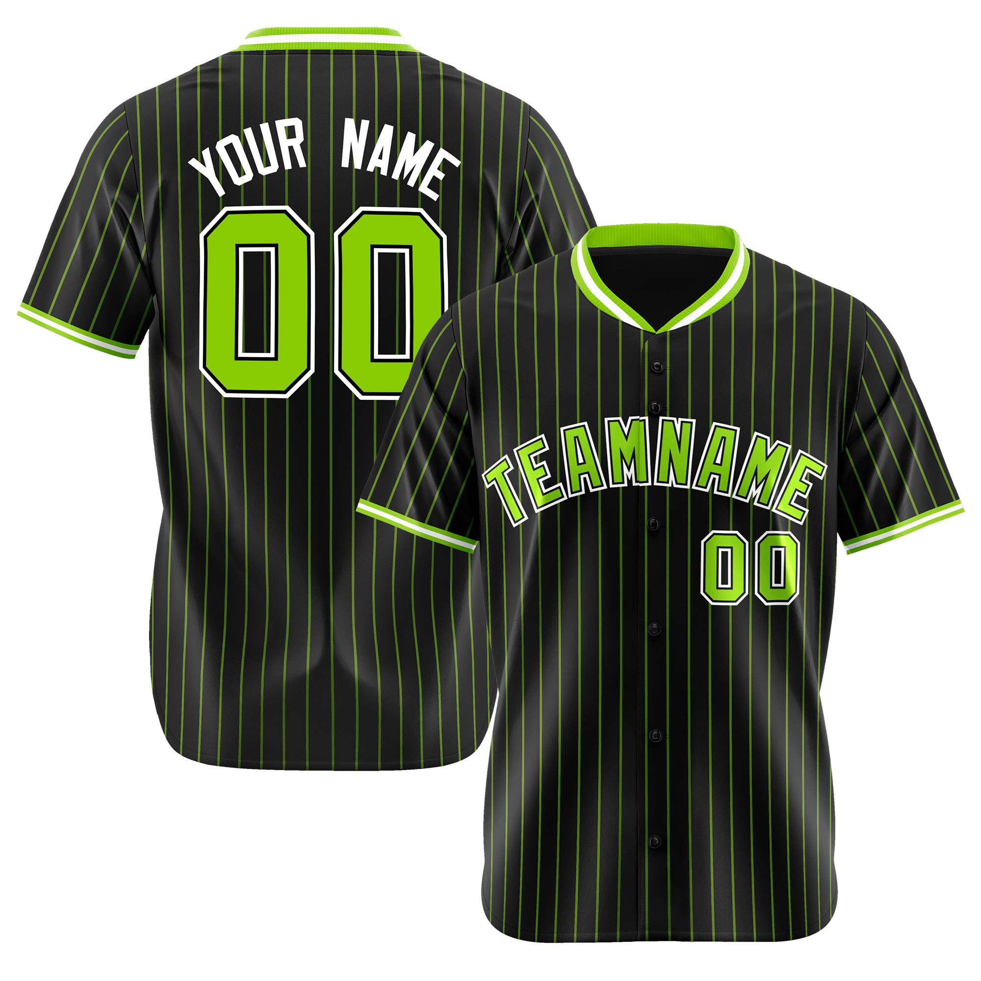 Custom Black Neon-Green Pinstripe Neon-Green White Authentic Baseball Jersey