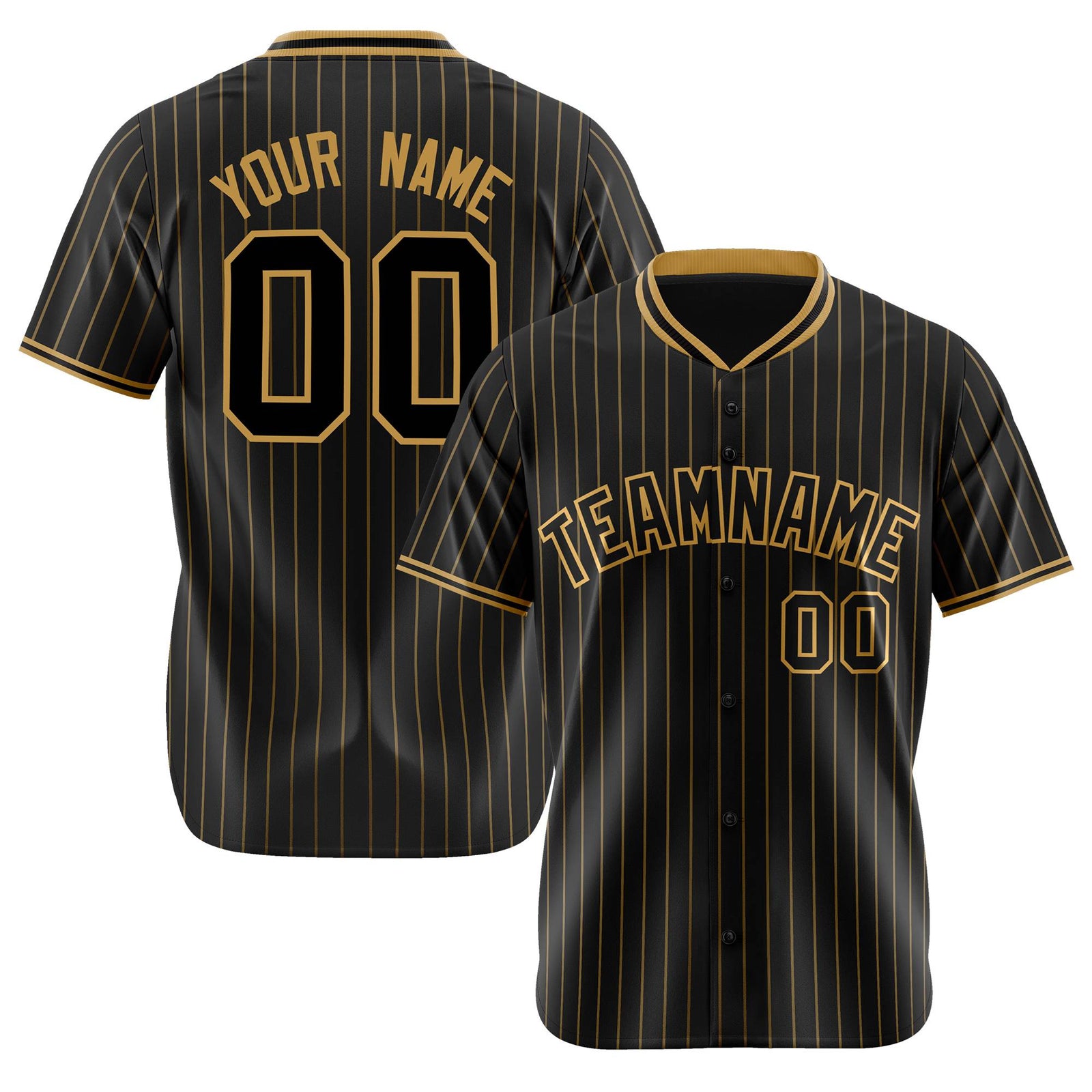 Custom Black Old-Gold Pinstripe Black Old-Gold Authentic Baseball Jersey