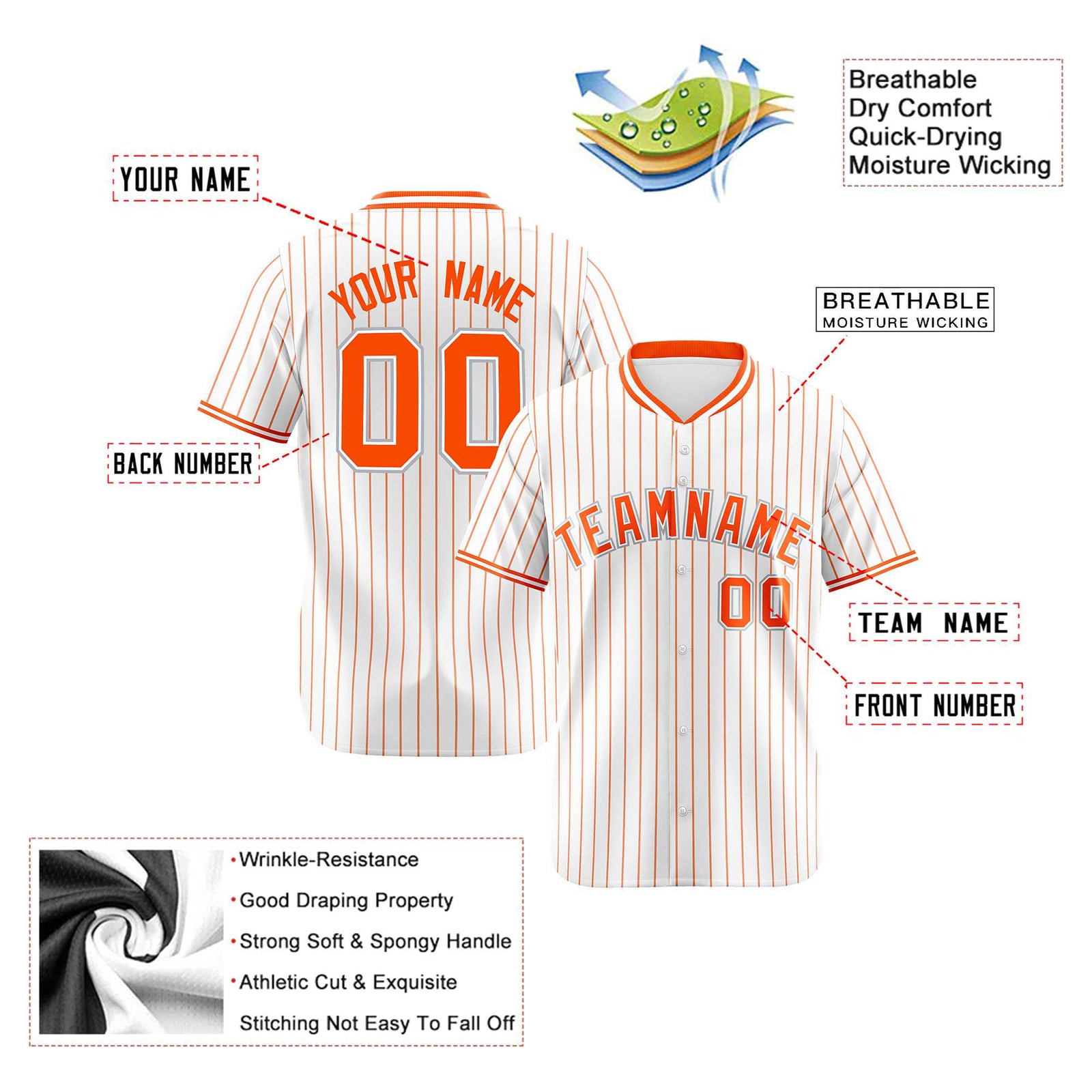 Custom White Orange Pinstripe White-Orange Authentic Baseball Jersey