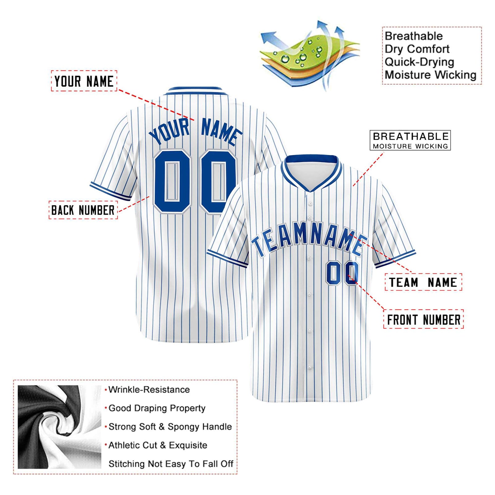 Custom White Blue Pinstripe White-Blue Black Authentic Baseball Jersey