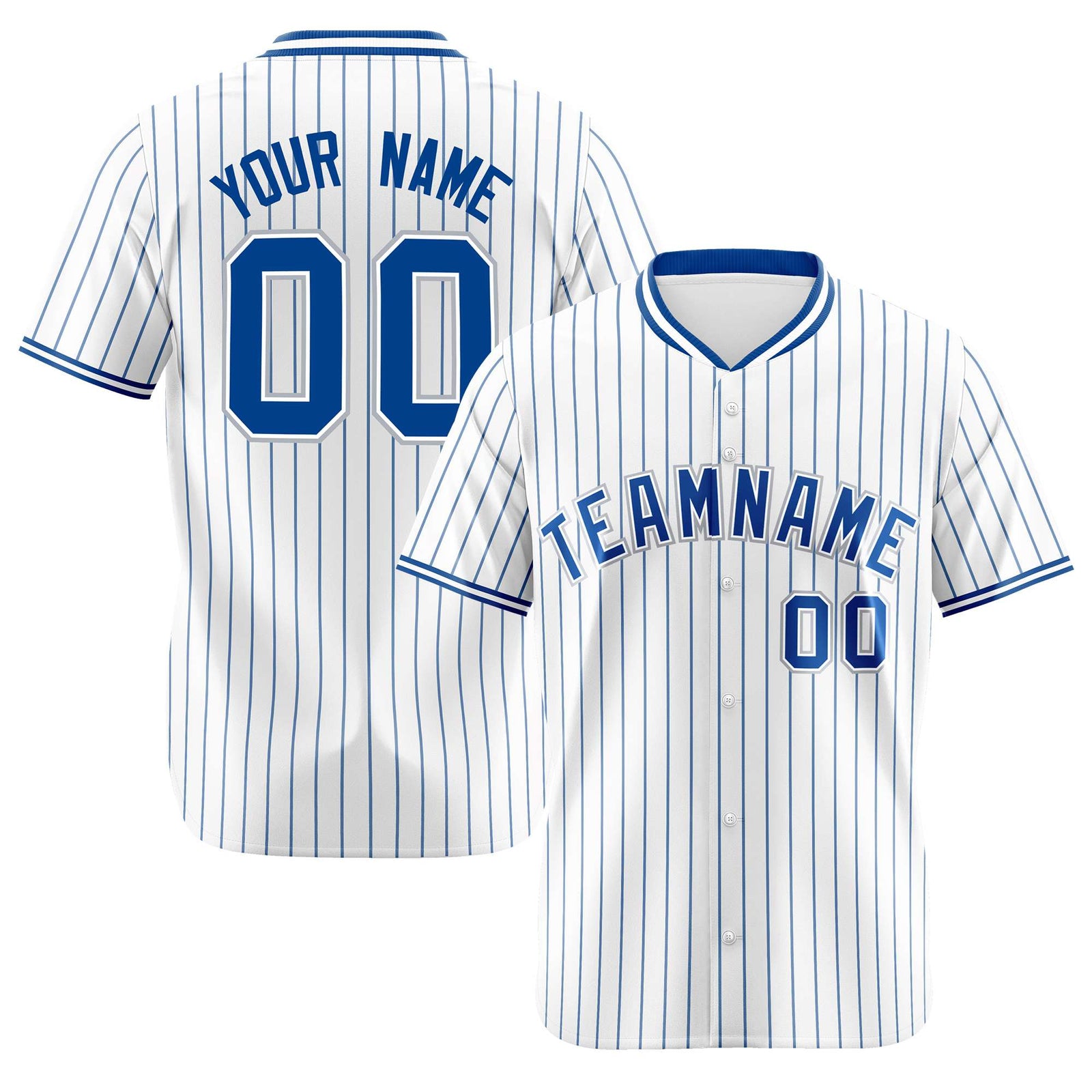 Custom White Blue Pinstripe White-Blue Black Authentic Baseball Jersey