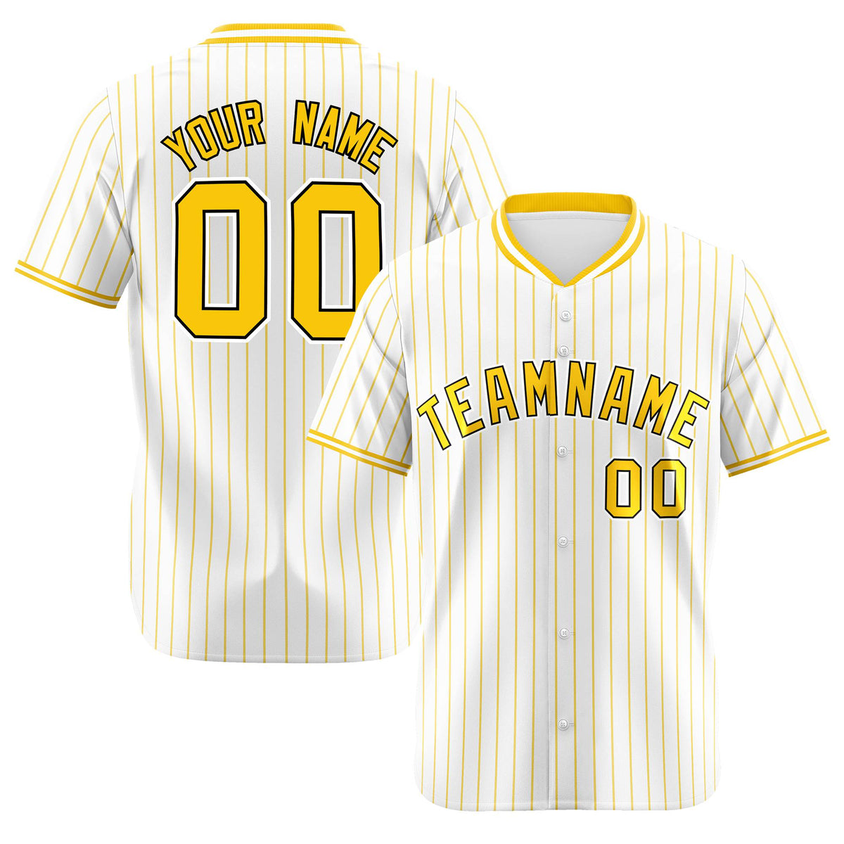 Custom White Yellow Pinstripe White-Yellow Black Authentic Baseball Jersey