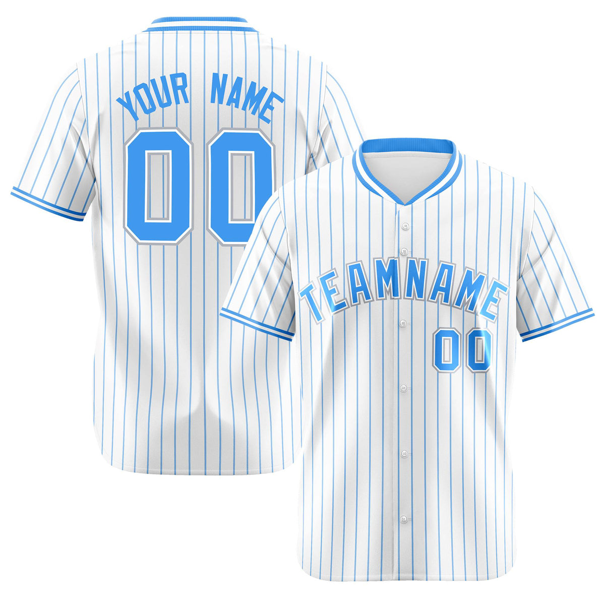Custom White Blue Pinstripe White-Blue Gray Authentic Baseball Jersey