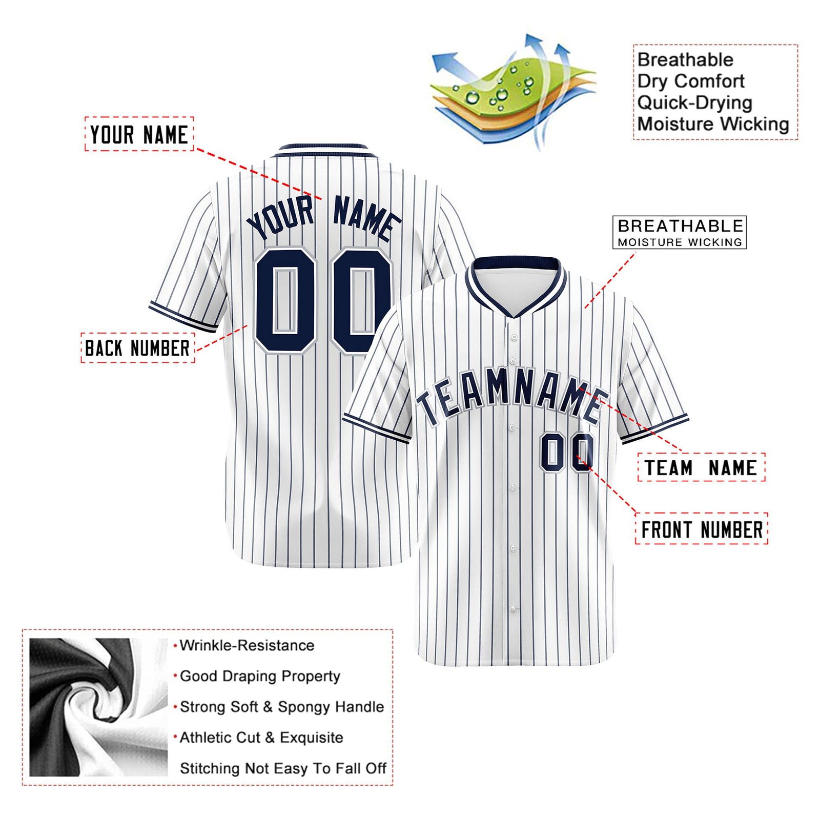 Custom White Navy Pinstripe White-Navy Authentic Baseball Jersey