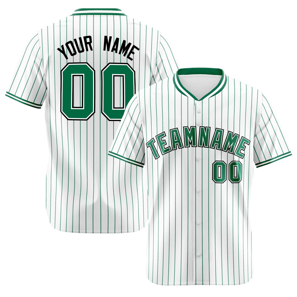 Custom White Kelly-Green Pinstripe White Kelly-Green Black Authentic Baseball Jersey