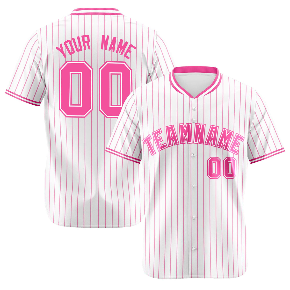 Custom White Pink Pinstripe White-Pink Authentic Baseball Jersey
