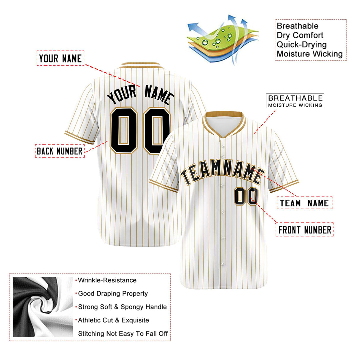 Custom White Brown Pinstripe White-Brown Black Authentic Baseball Jersey