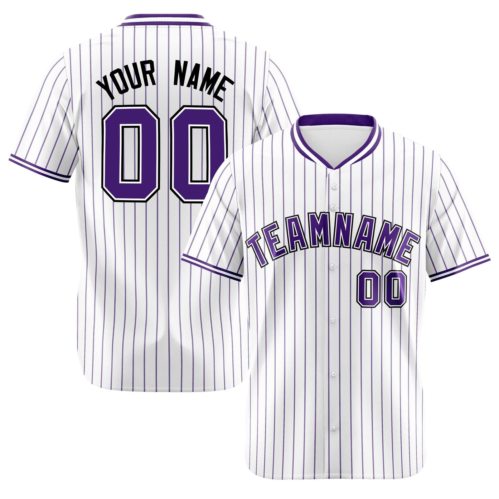 Custom White Purple Pinstripe White-Purple Black Authentic Baseball Jersey