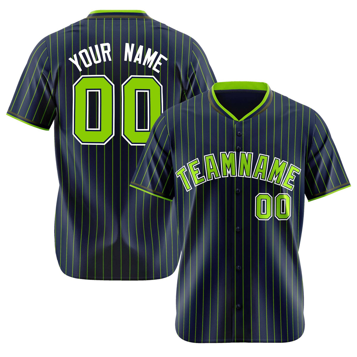 Custom Navy Neon-Green Pinstripe Neon-Green White Authentic Baseball Jersey