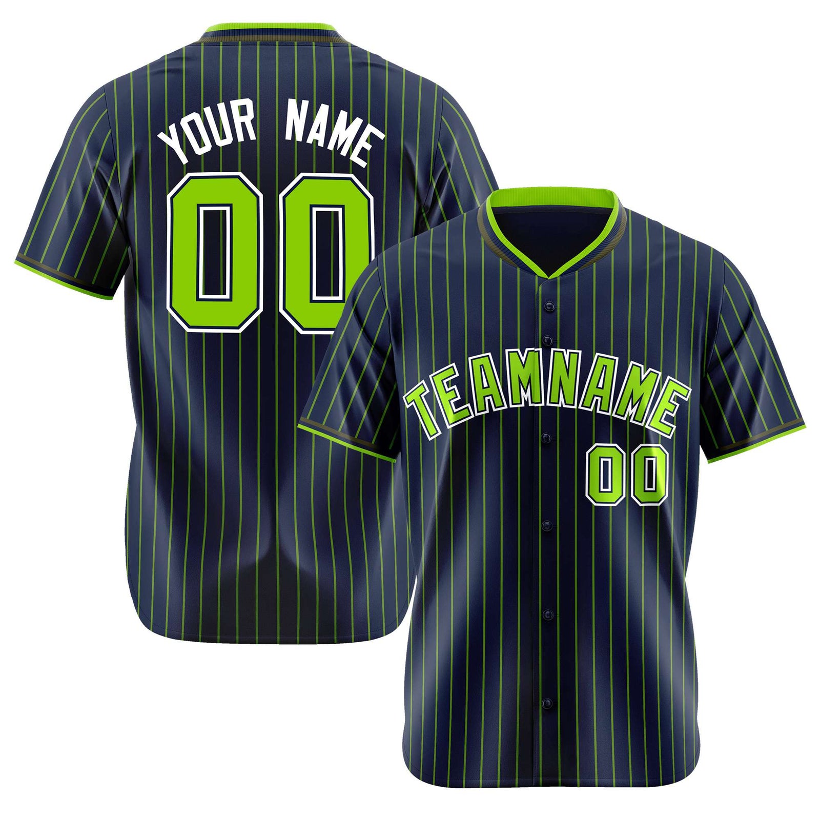 Custom Navy Neon-Green Pinstripe Neon-Green White Authentic Baseball Jersey