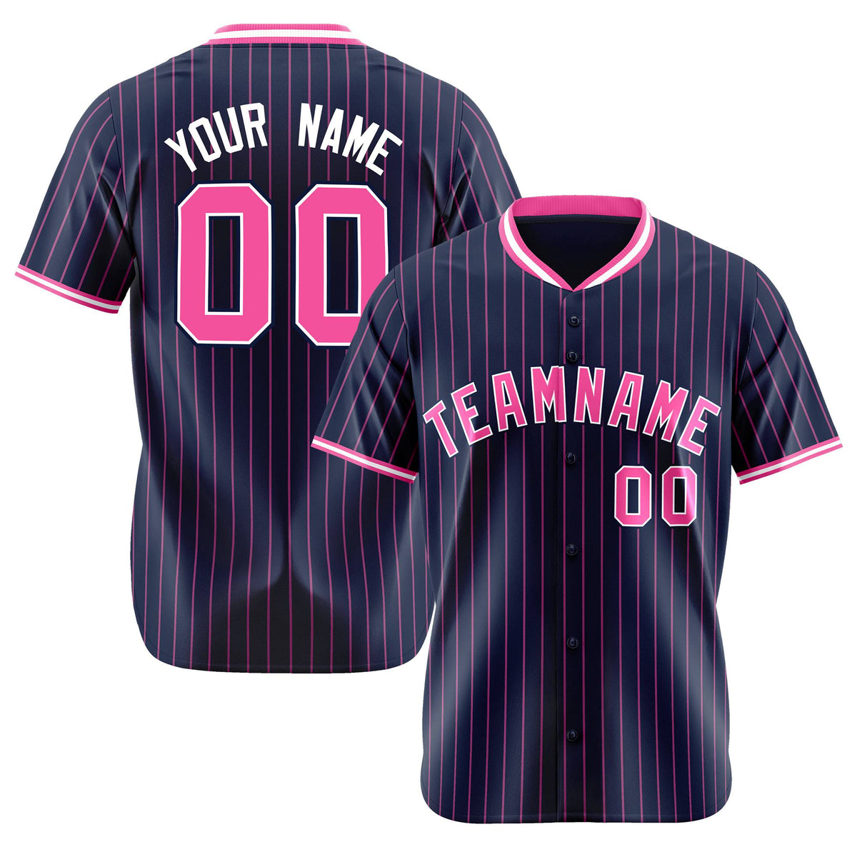 Custom Navy Pink Pinstripe Pink-White Authentic Baseball Jersey