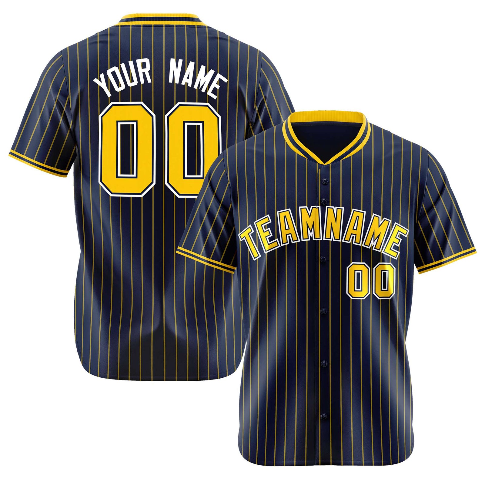 Custom Navy Yellow Pinstripe Yellow-White Authentic Baseball Jersey