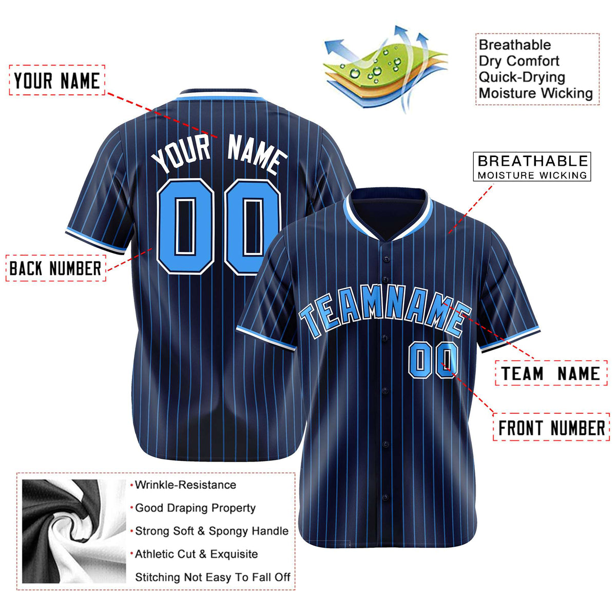 Custom Navy Blue Pinstripe Blue-White Authentic Baseball Jersey