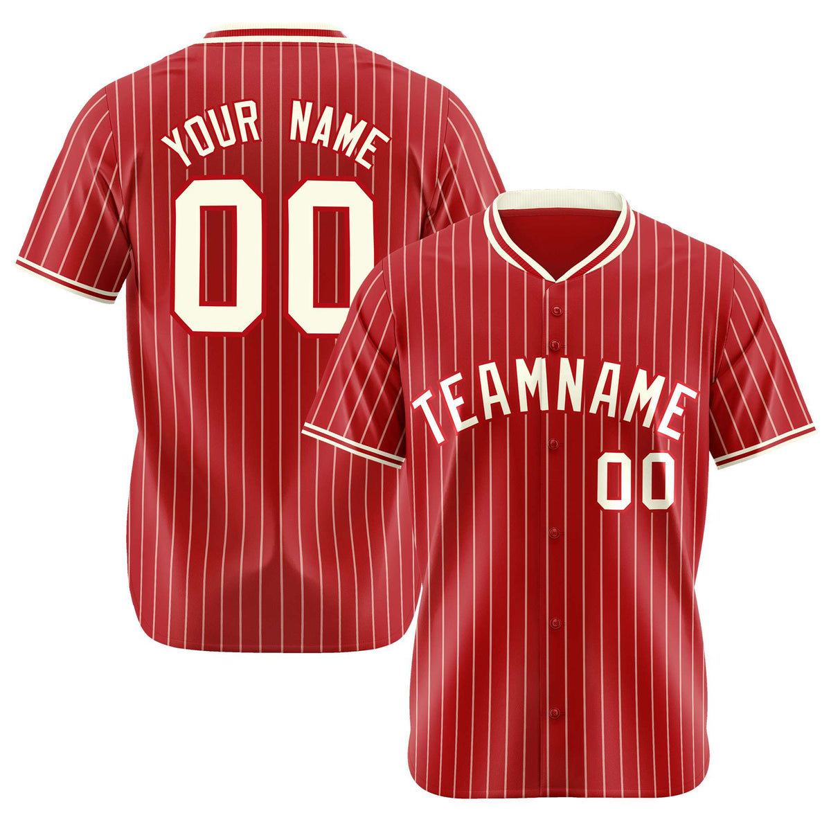 Custom Red Cream Pinstripe Cream-Red Authentic Baseball Jersey