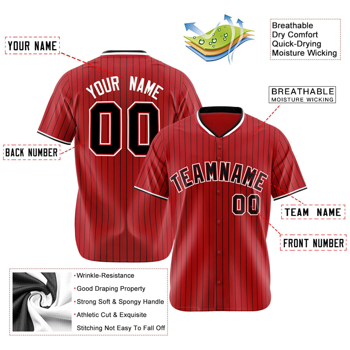 Custom Red Navy Pinstripe Navy-White Authentic Baseball Jersey
