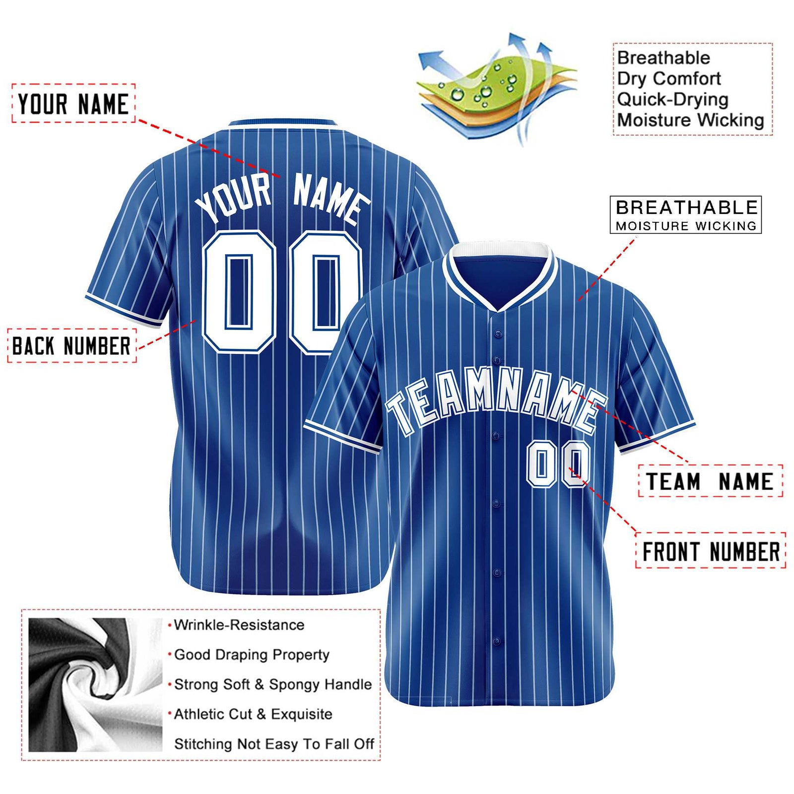Custom Blue White Pinstripe White-Blue Authentic Baseball Jersey