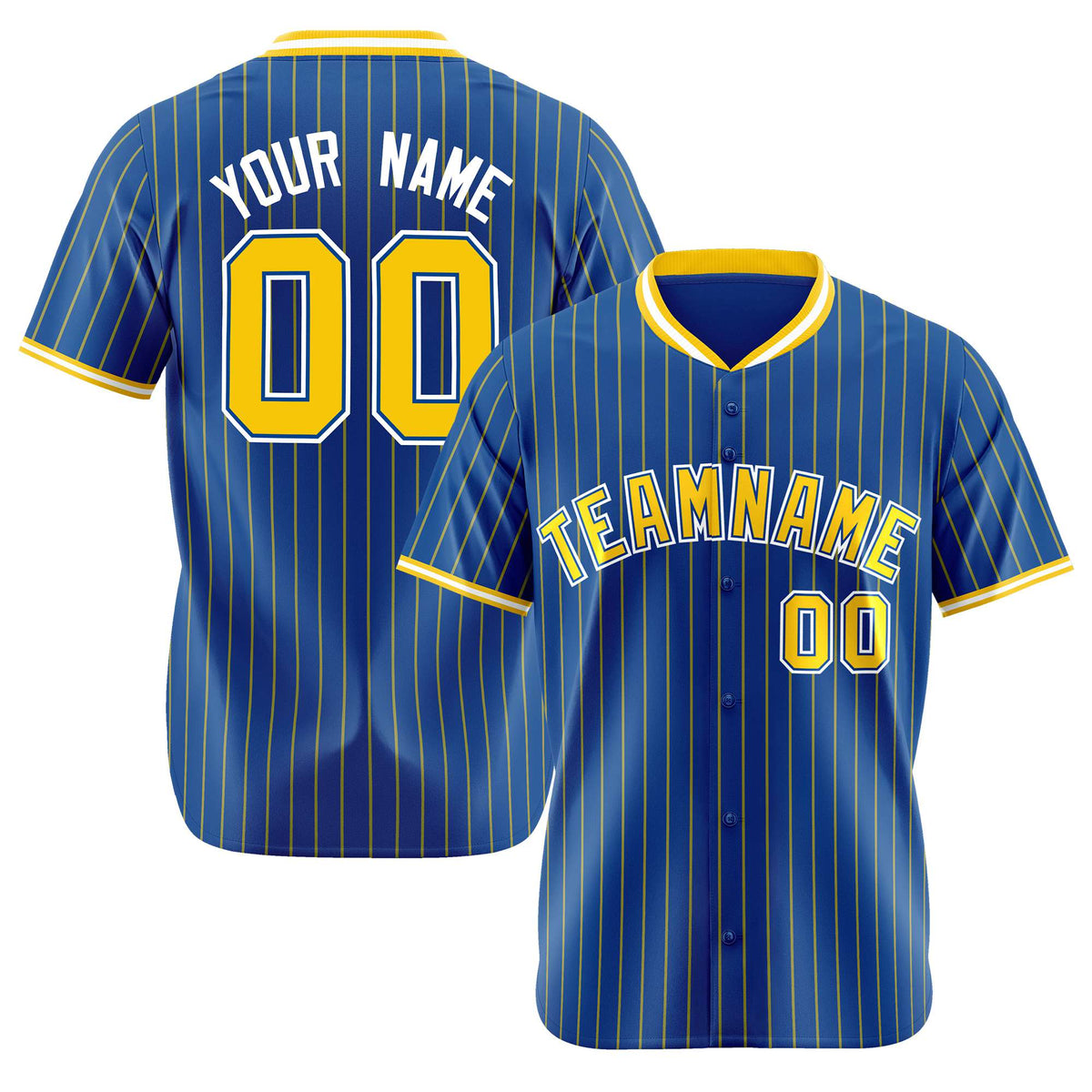 Custom Blue Yellow Pinstripe Yellow-White Authentic Baseball Jersey