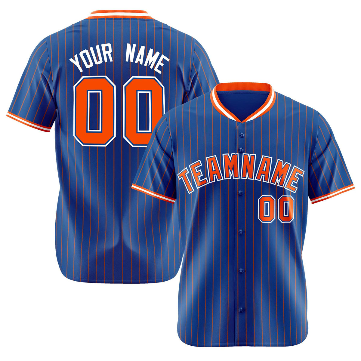Custom Blue Orange Pinstripe Orange-White Authentic Baseball Jersey