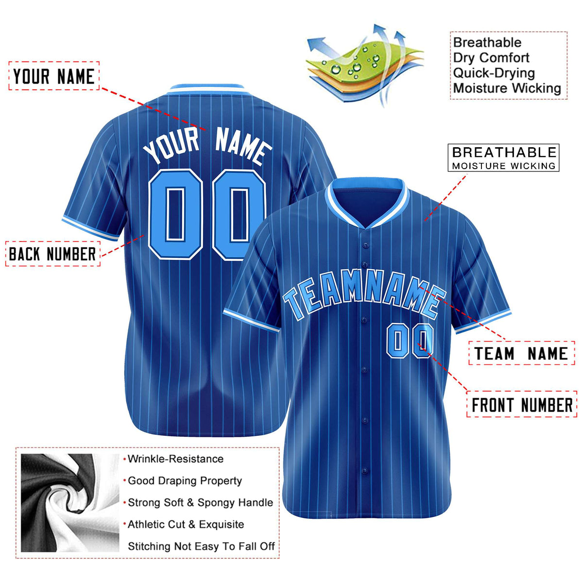 Custom Blue Light-Blue Pinstripe Light-Blue White Authentic Baseball Jersey
