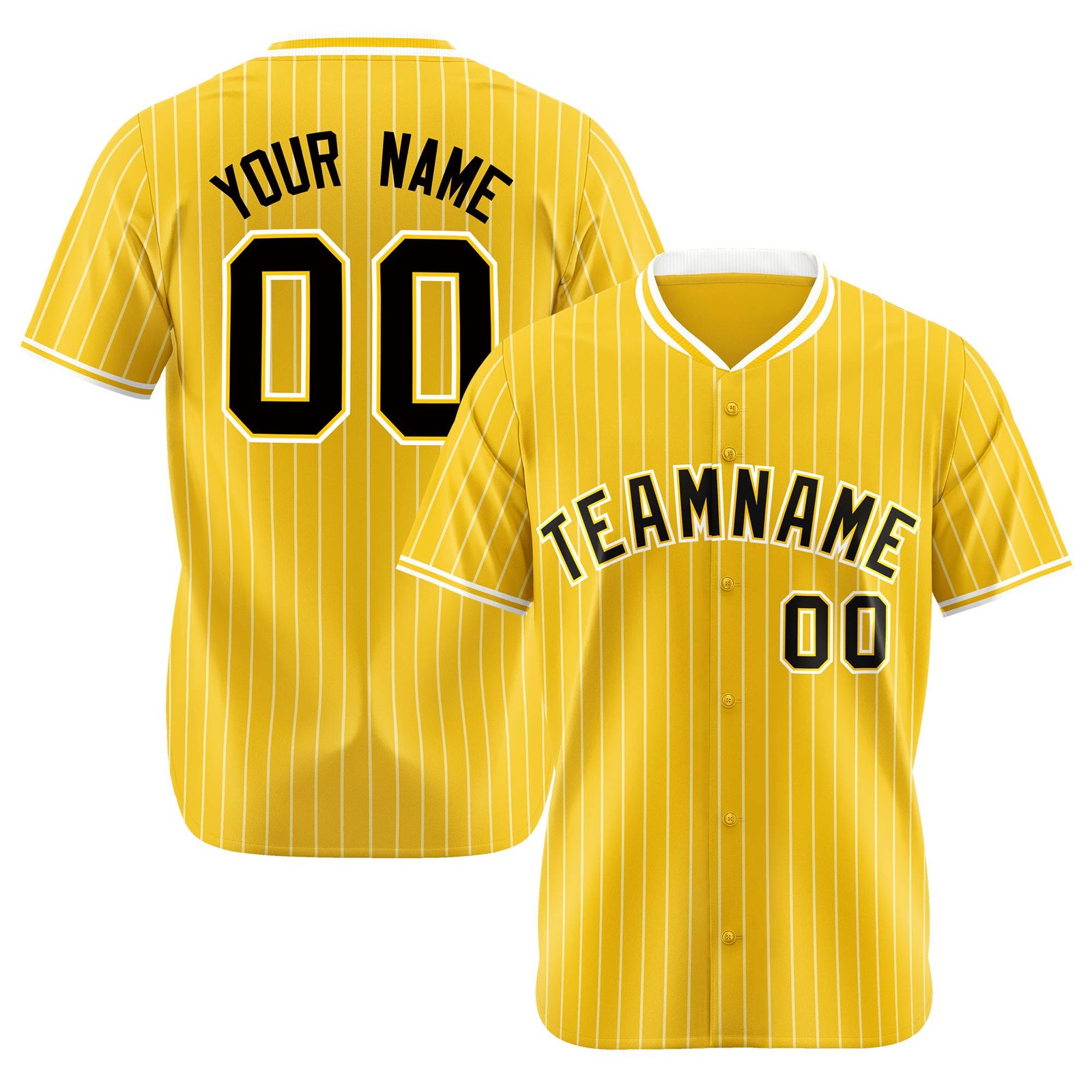Custom Yellow White Pinstripe Black-White Authentic Baseball Jersey