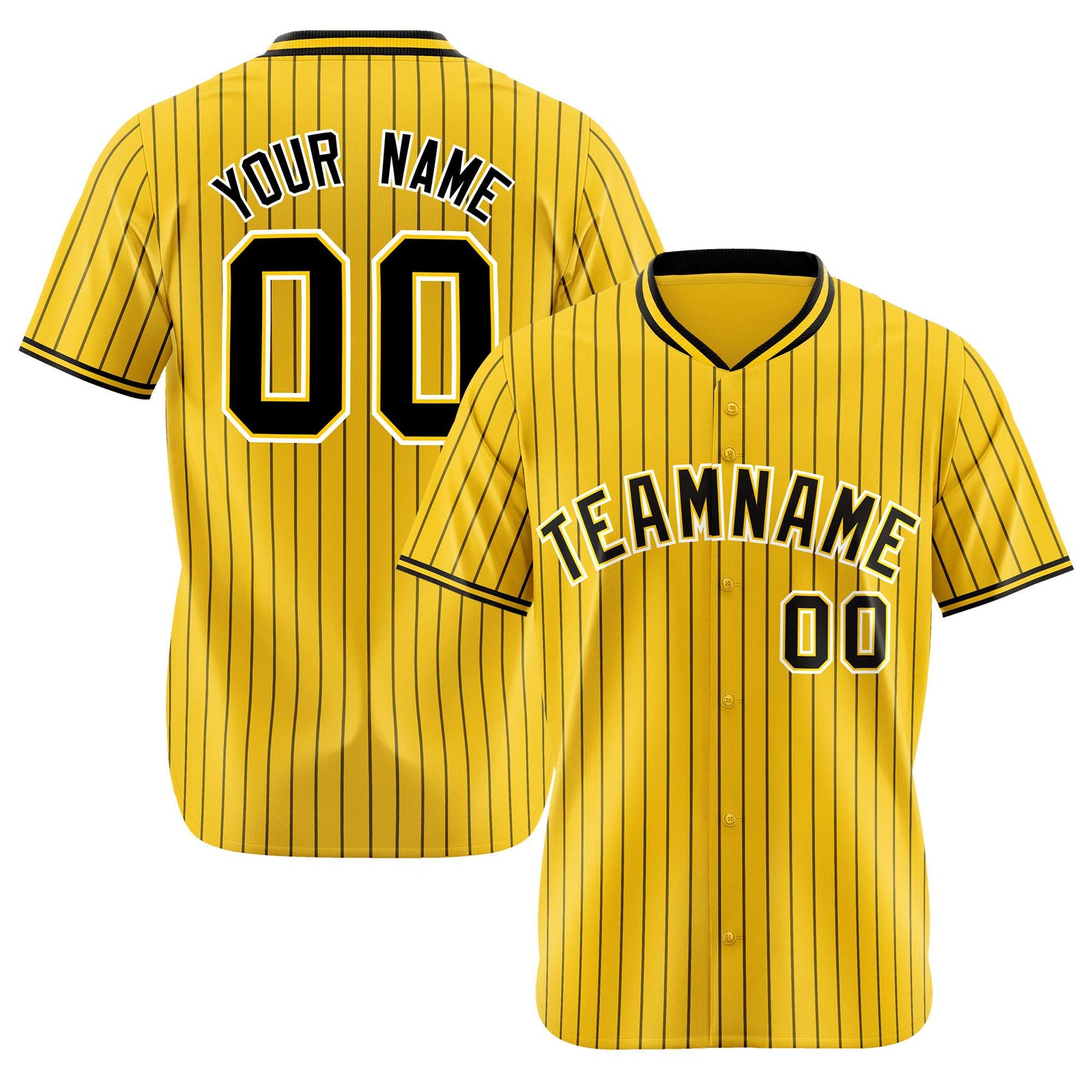 Custom Yellow Black Pinstripe Black-White Authentic Baseball Jersey