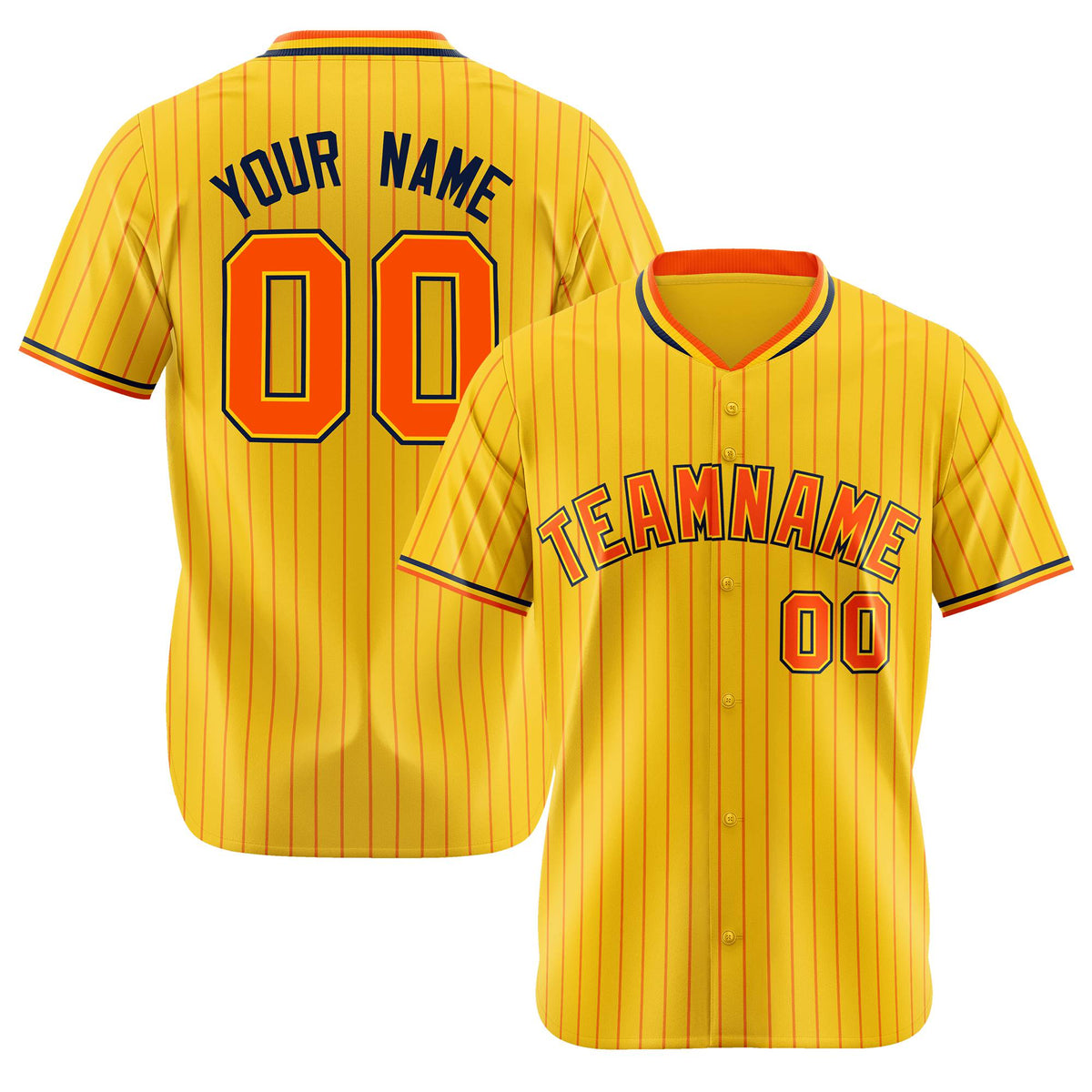Custom Yellow Orange Pinstripe Orange-Black Authentic Baseball Jersey