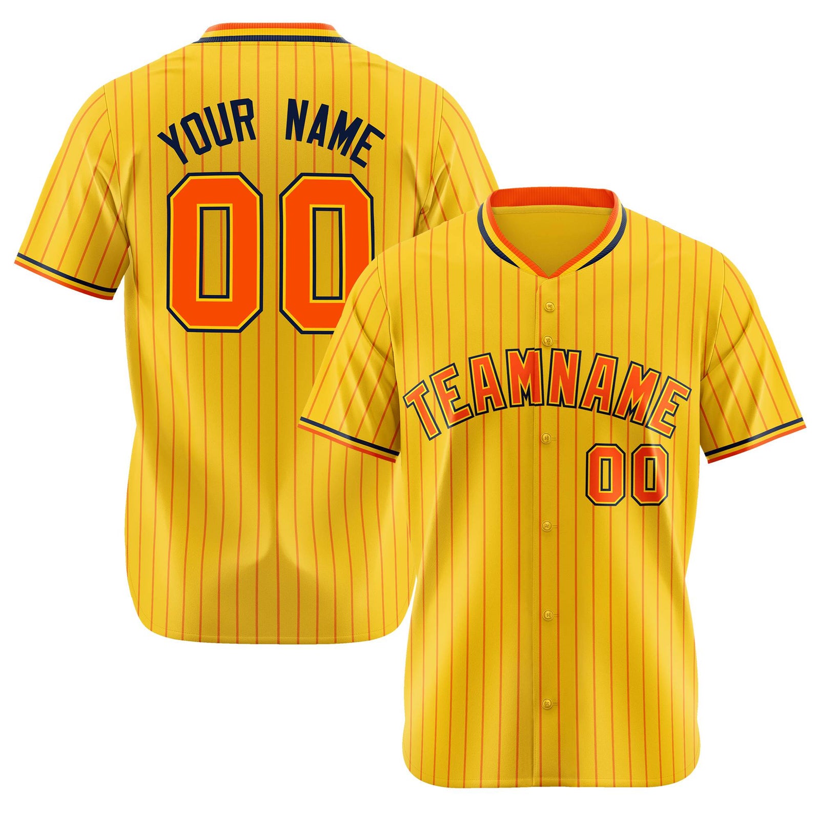 Custom Yellow Orange Pinstripe Orange-Black Authentic Baseball Jersey
