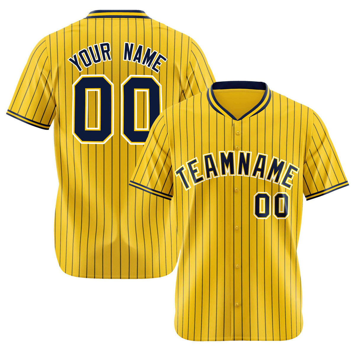 Custom Yellow Navy Pinstripe Navy-White Authentic Baseball Jersey