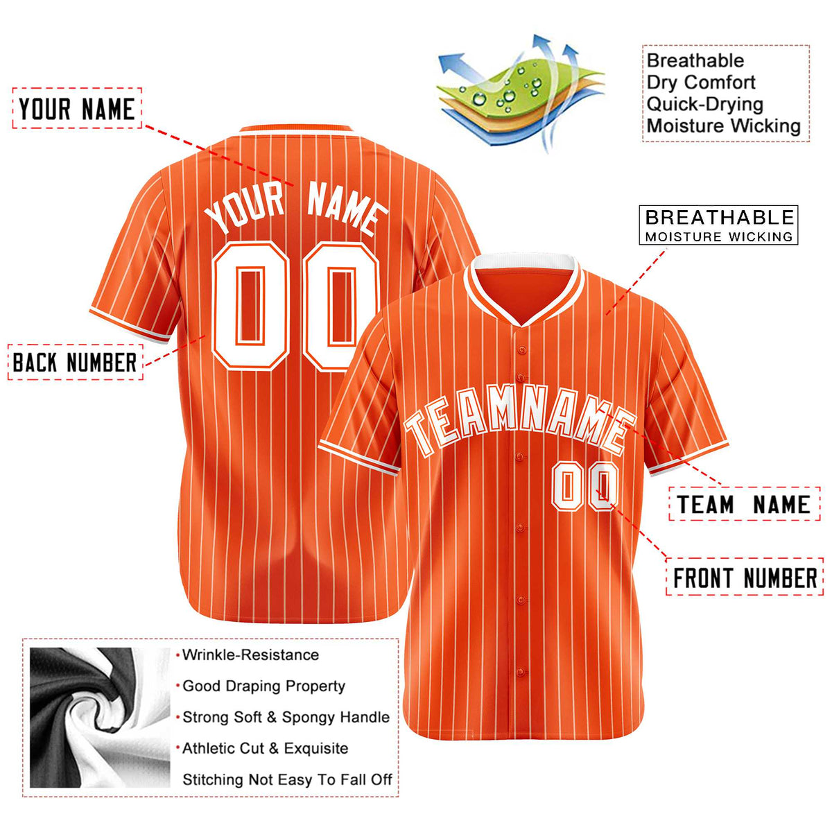 Custom Orange White Pinstripe White-Orange Authentic Baseball Jersey