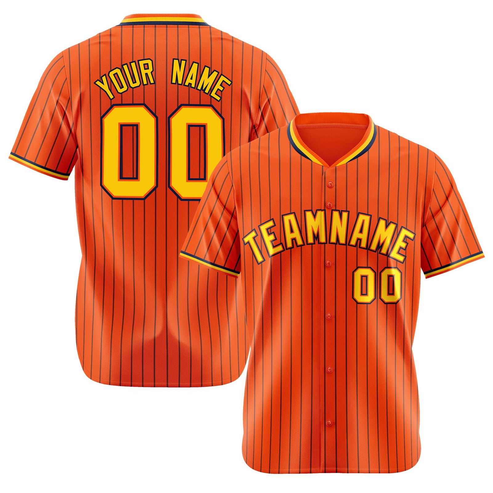Custom Orange Navy Pinstripe Gold-Navy Authentic Baseball Jersey