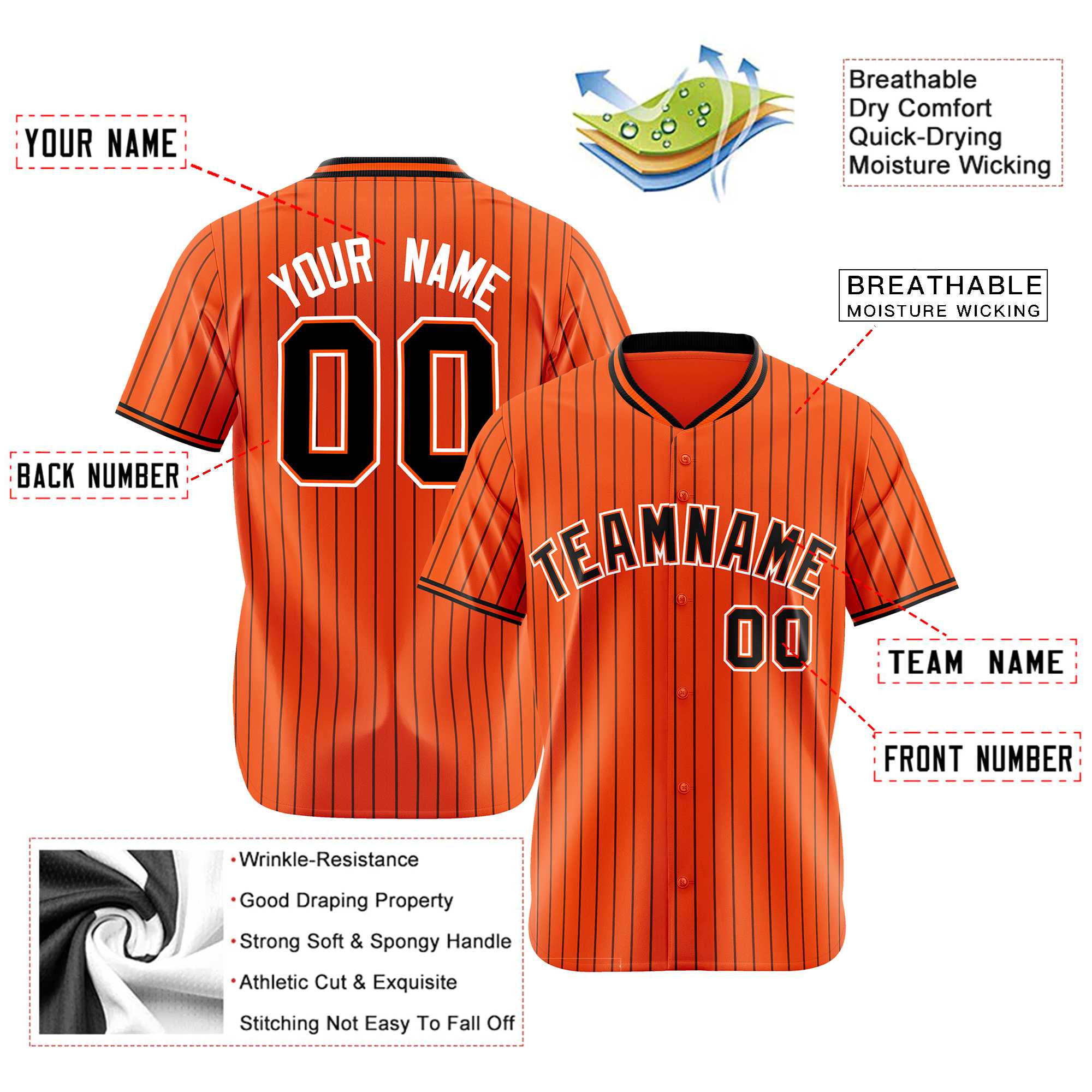 Custom Orange Black Pinstripe Black-White Authentic Baseball Jersey