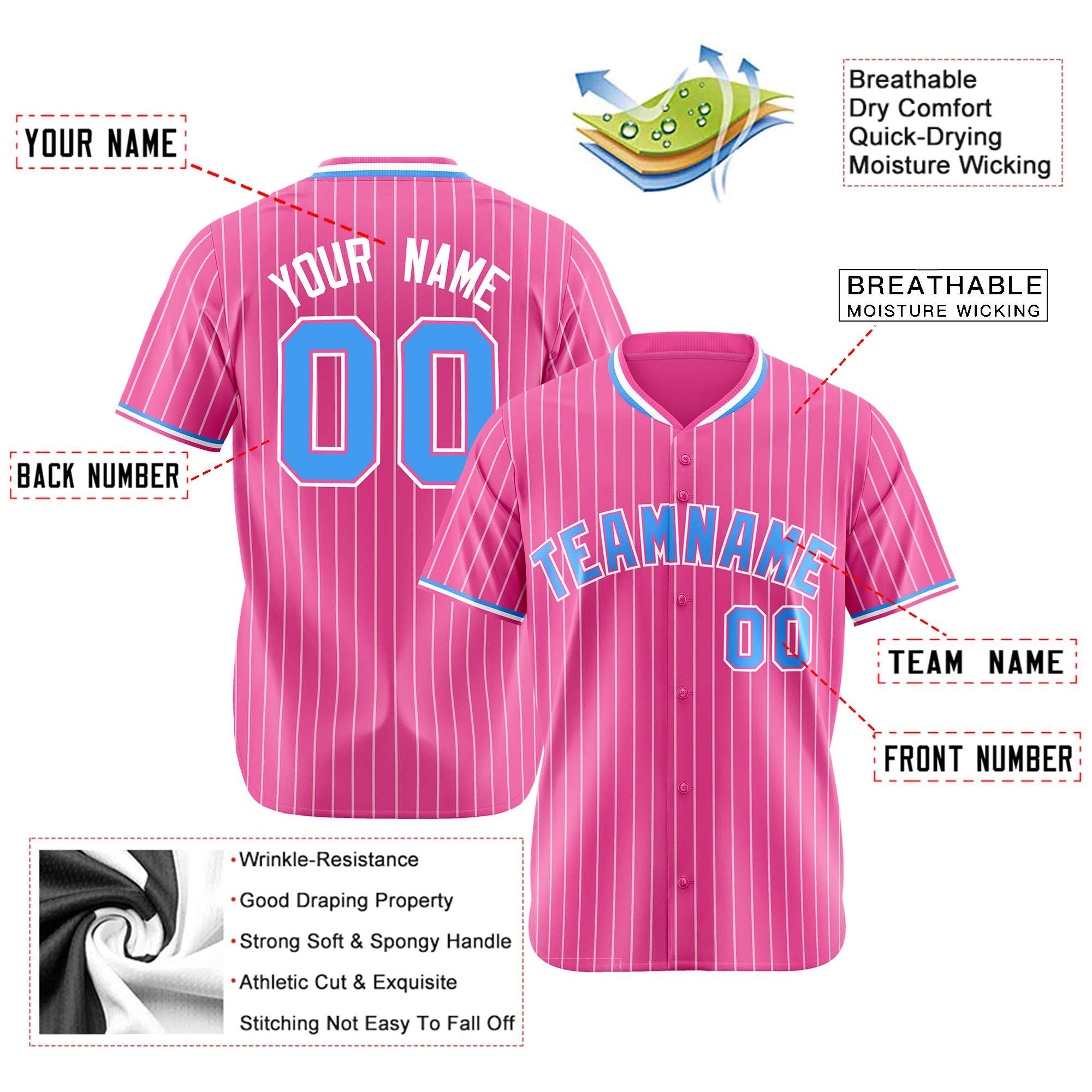 Custom Pink Blue Pinstripe Blue-White Authentic Baseball Jersey