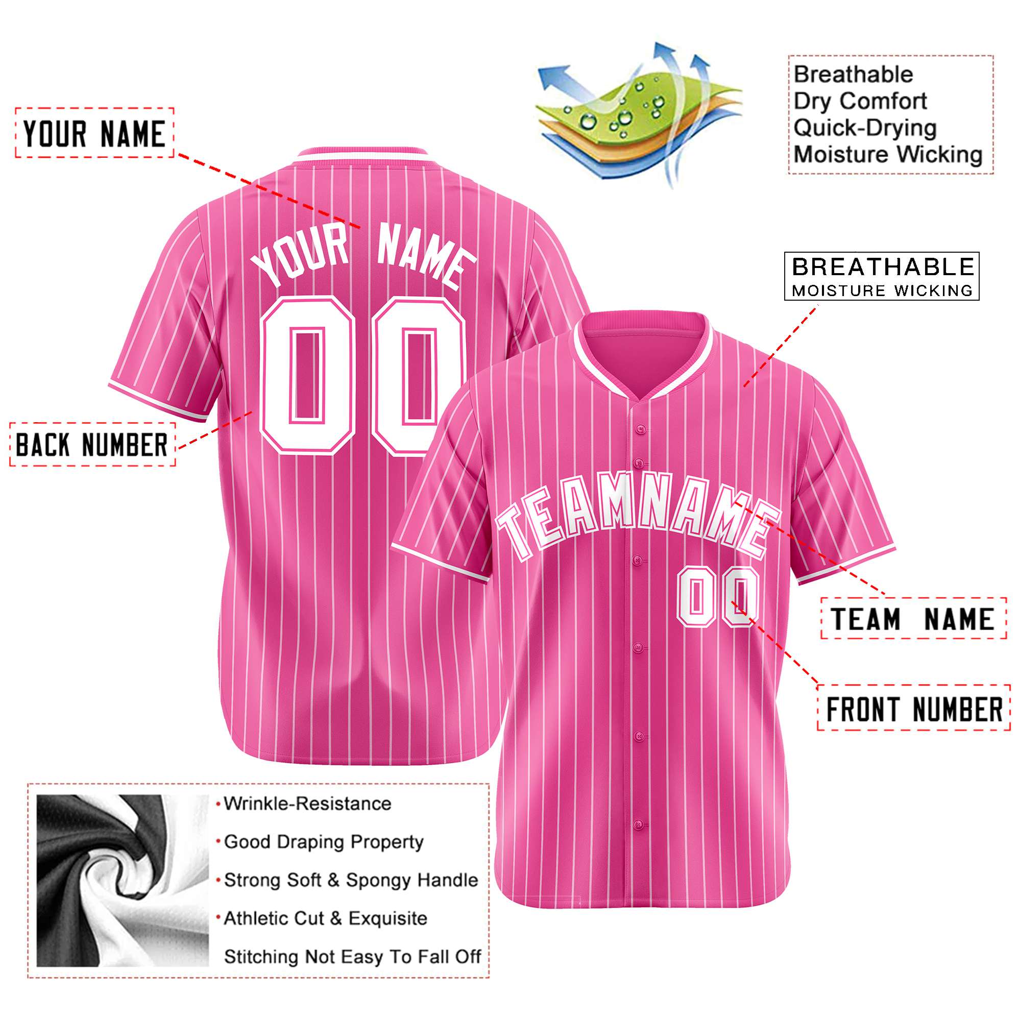 Custom Pink Navy Pinstripe Navy-White Authentic Baseball Jersey