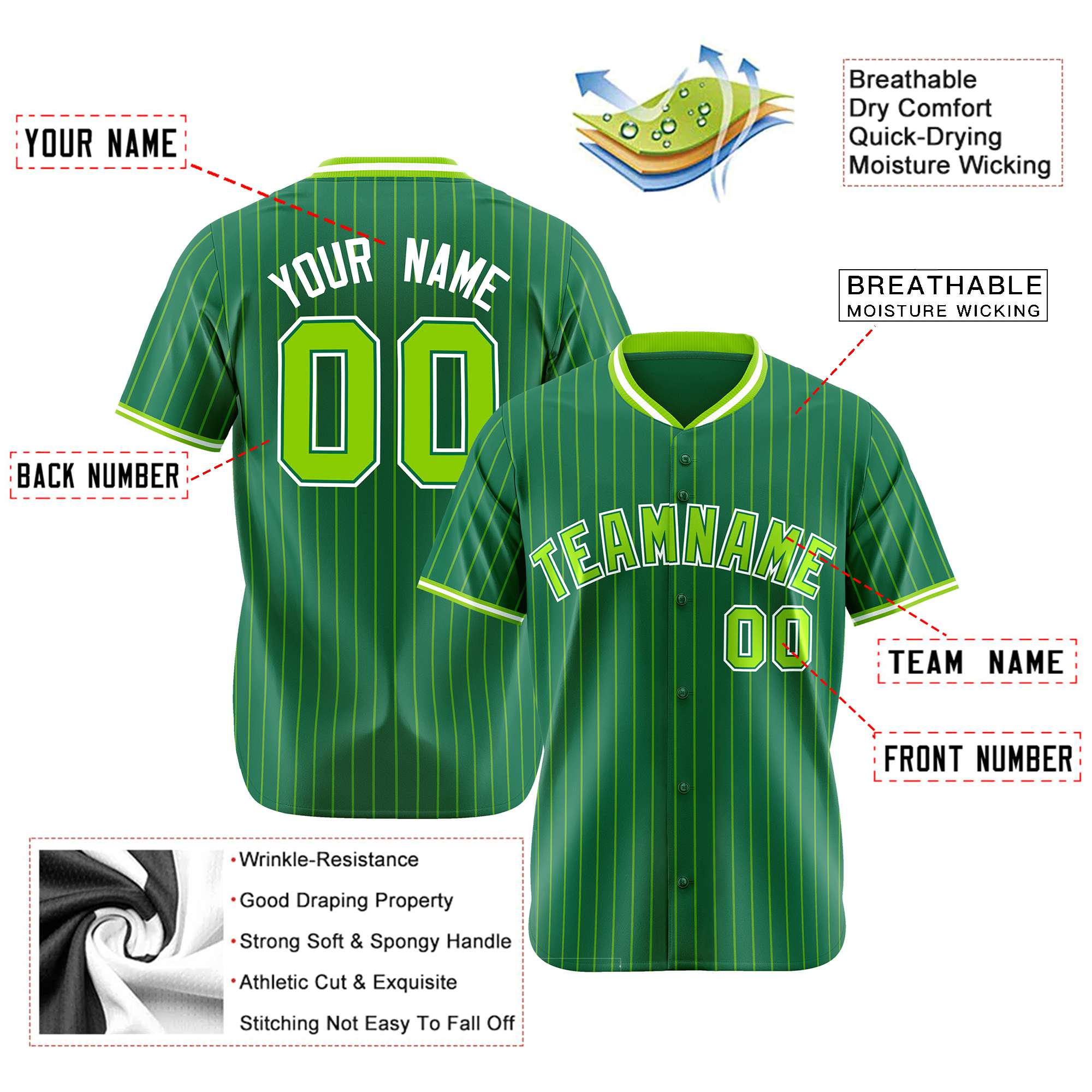 Custom Kelly Green Navy Pinstripe Navy-White Authentic Baseball Jersey