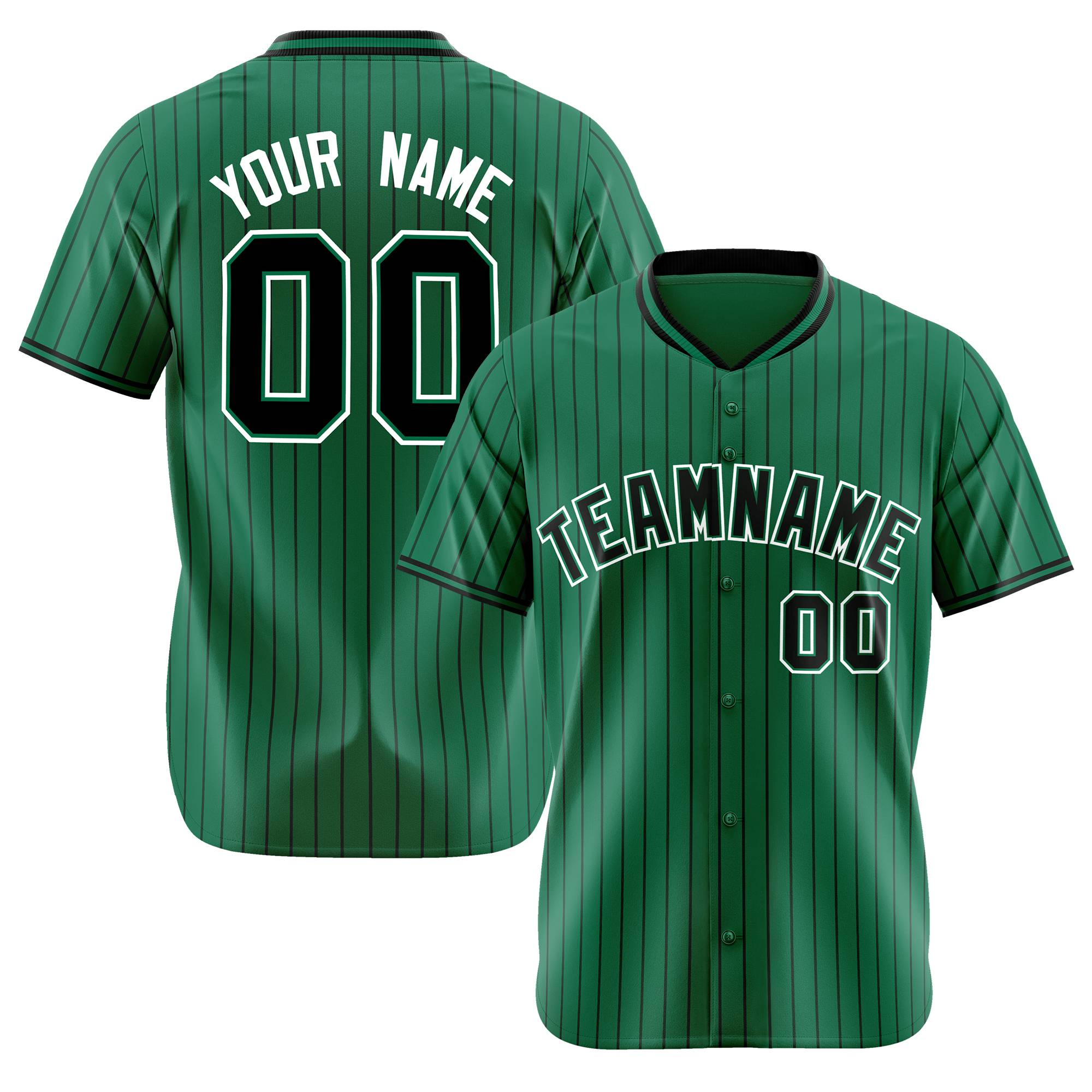 Custom Kelly Green Black Pinstripe Black-White Authentic Baseball Jersey