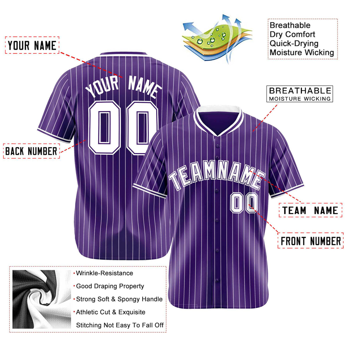 Custom Purple White Pinstripe White-Purple Authentic Baseball Jersey