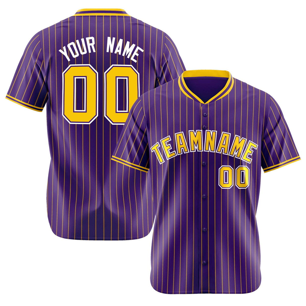 Custom Purple Yellow Pinstripe Yellow-White Authentic Baseball Jersey