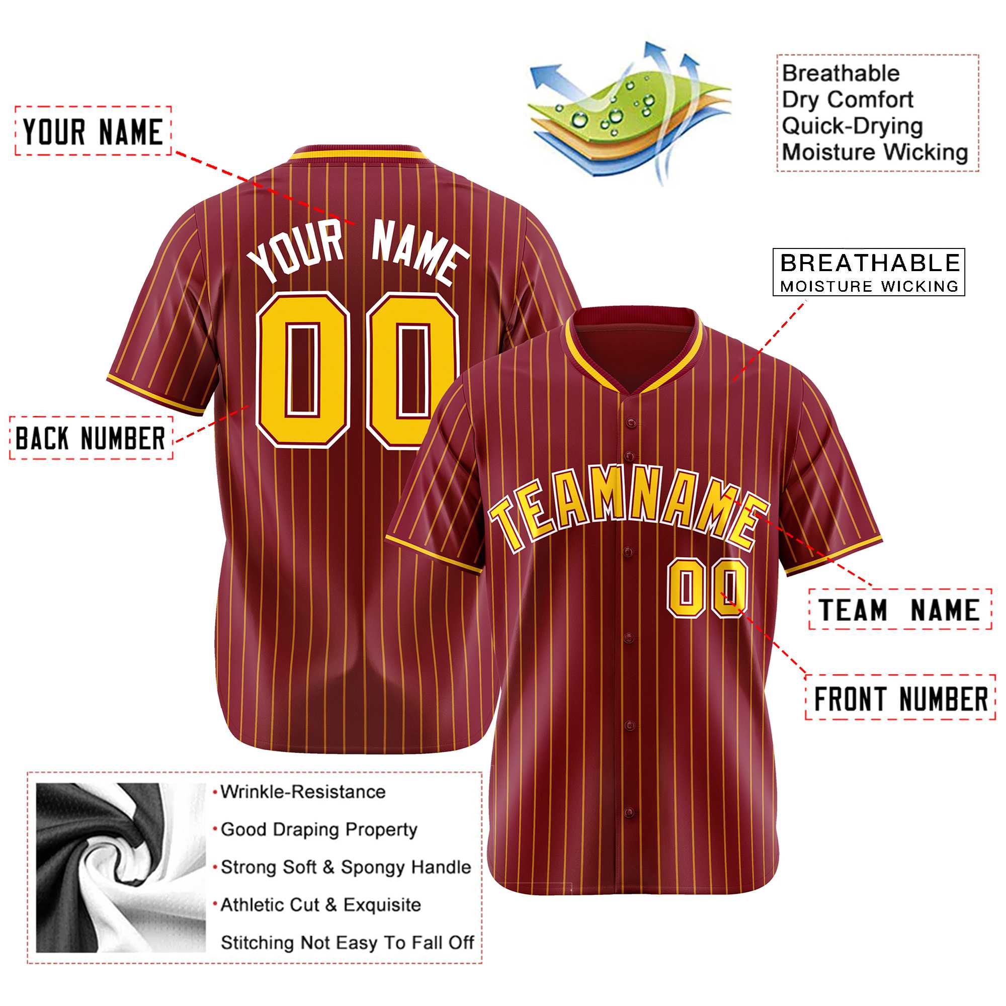 Custom Crimson Yellow Pinstripe Yellow-White Authentic Baseball Jersey