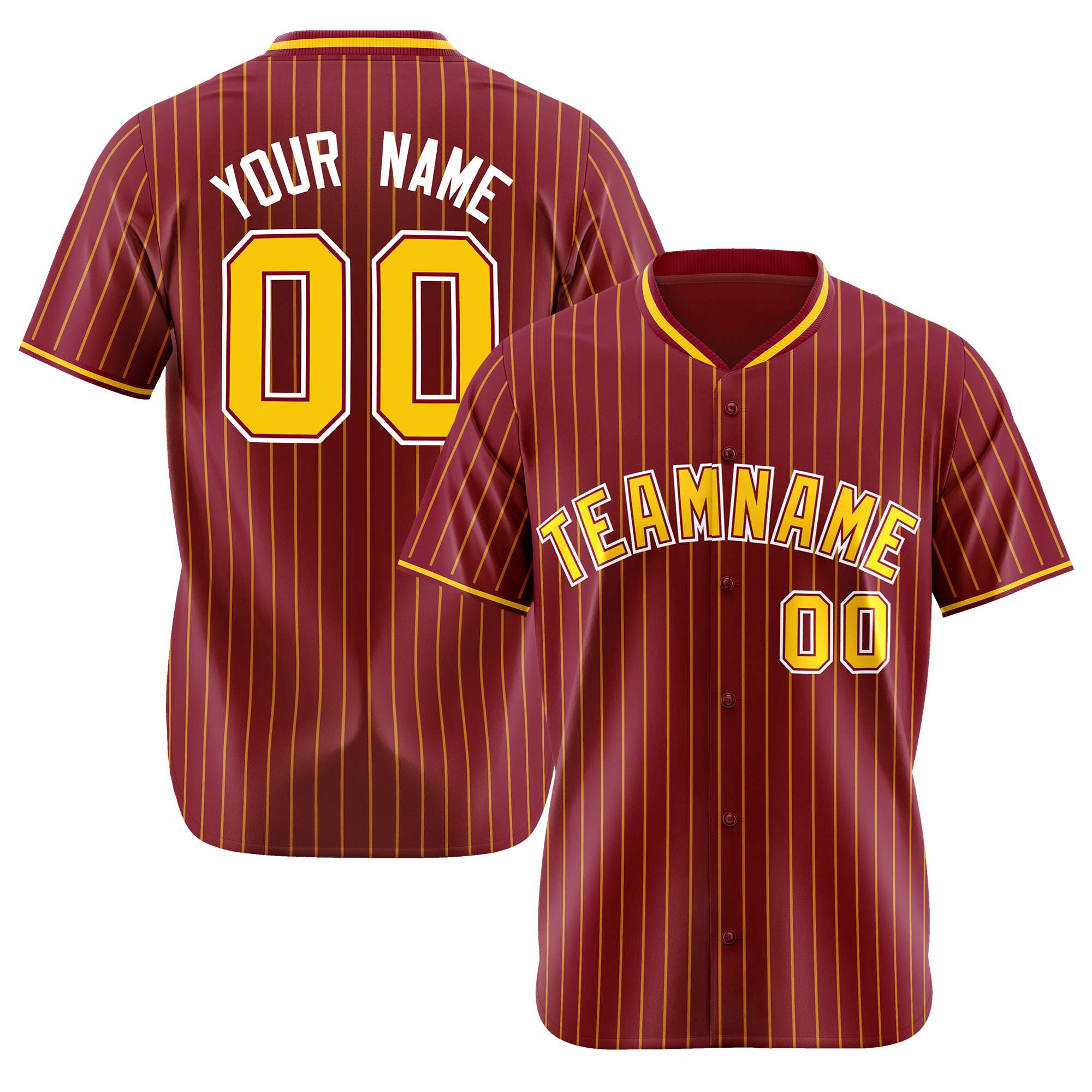 Custom Crimson Yellow Pinstripe Yellow-White Authentic Baseball Jersey