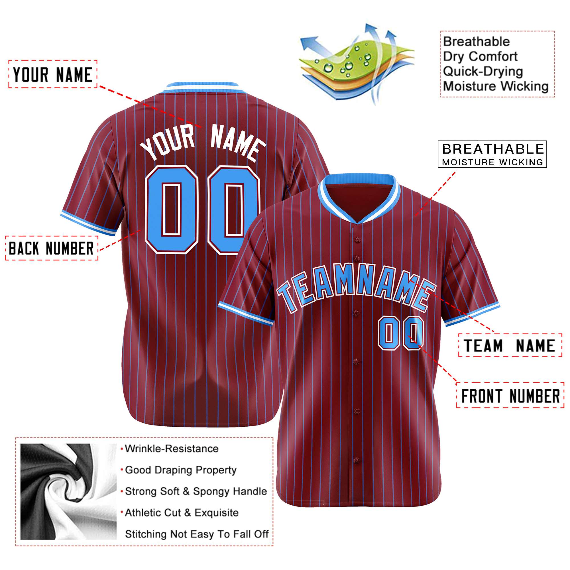 Custom Crimson Blue Pinstripe Blue-White Authentic Baseball Jersey