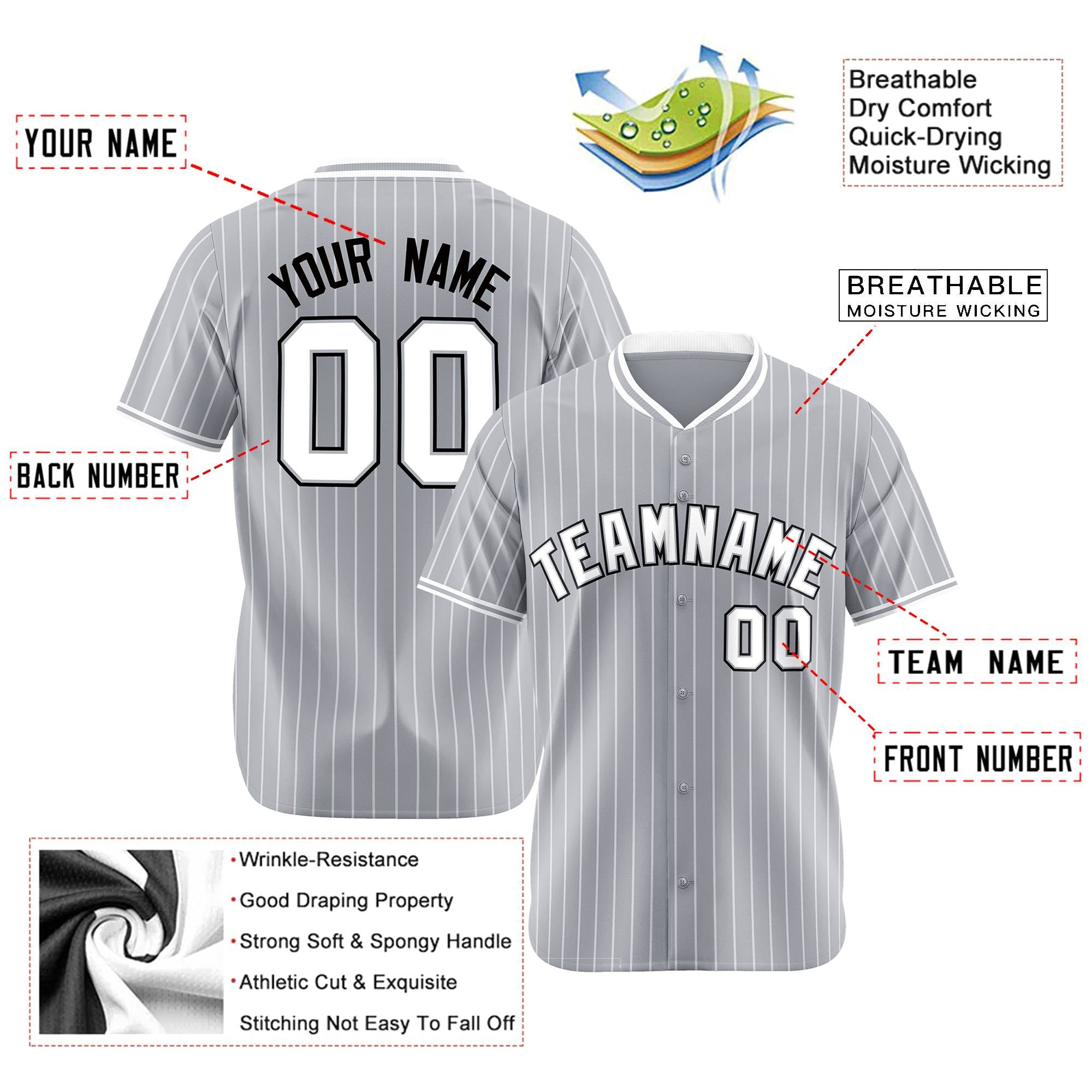 Custom Gray White Pinstripe White-Black Authentic Baseball Jersey