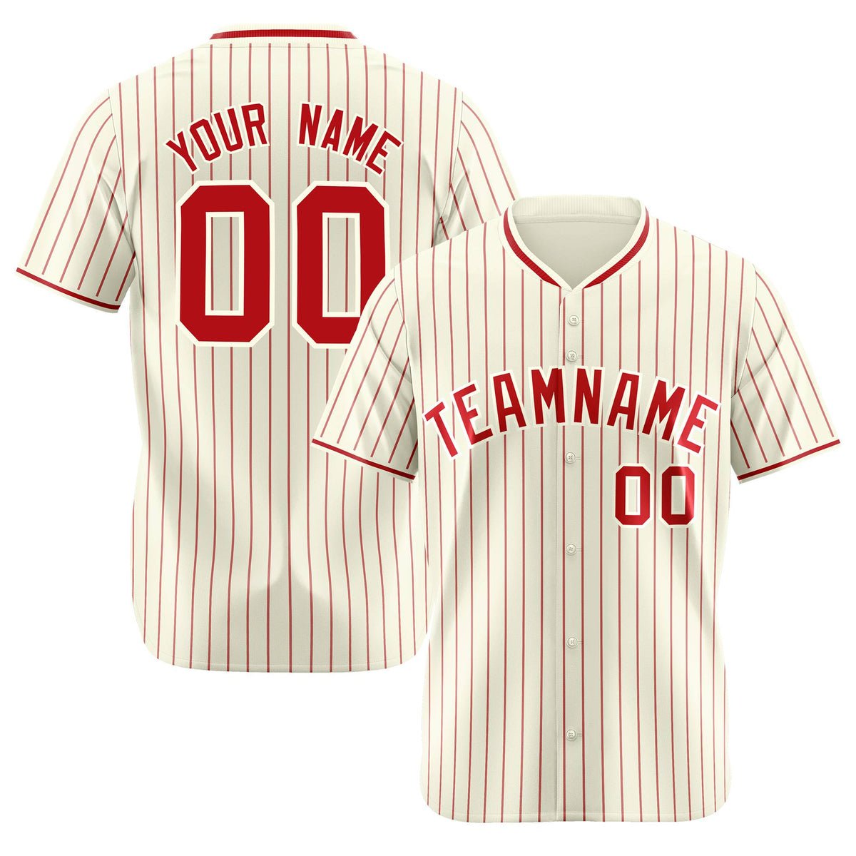 Custom Cream Red Pinstripe Red-White Authentic Baseball Jersey