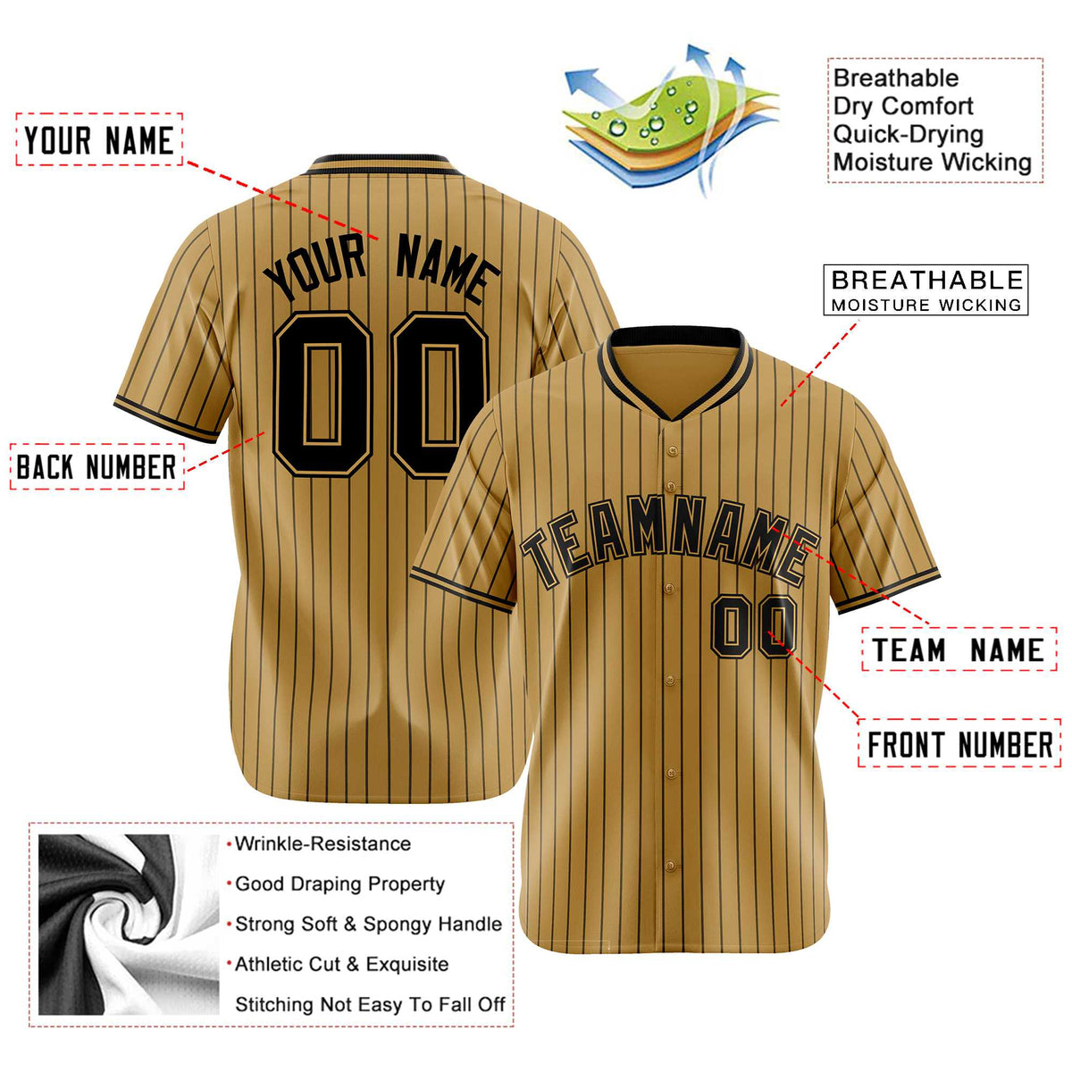 Custom Brwon Black Pinstripe Black-Brown Authentic Baseball Jersey