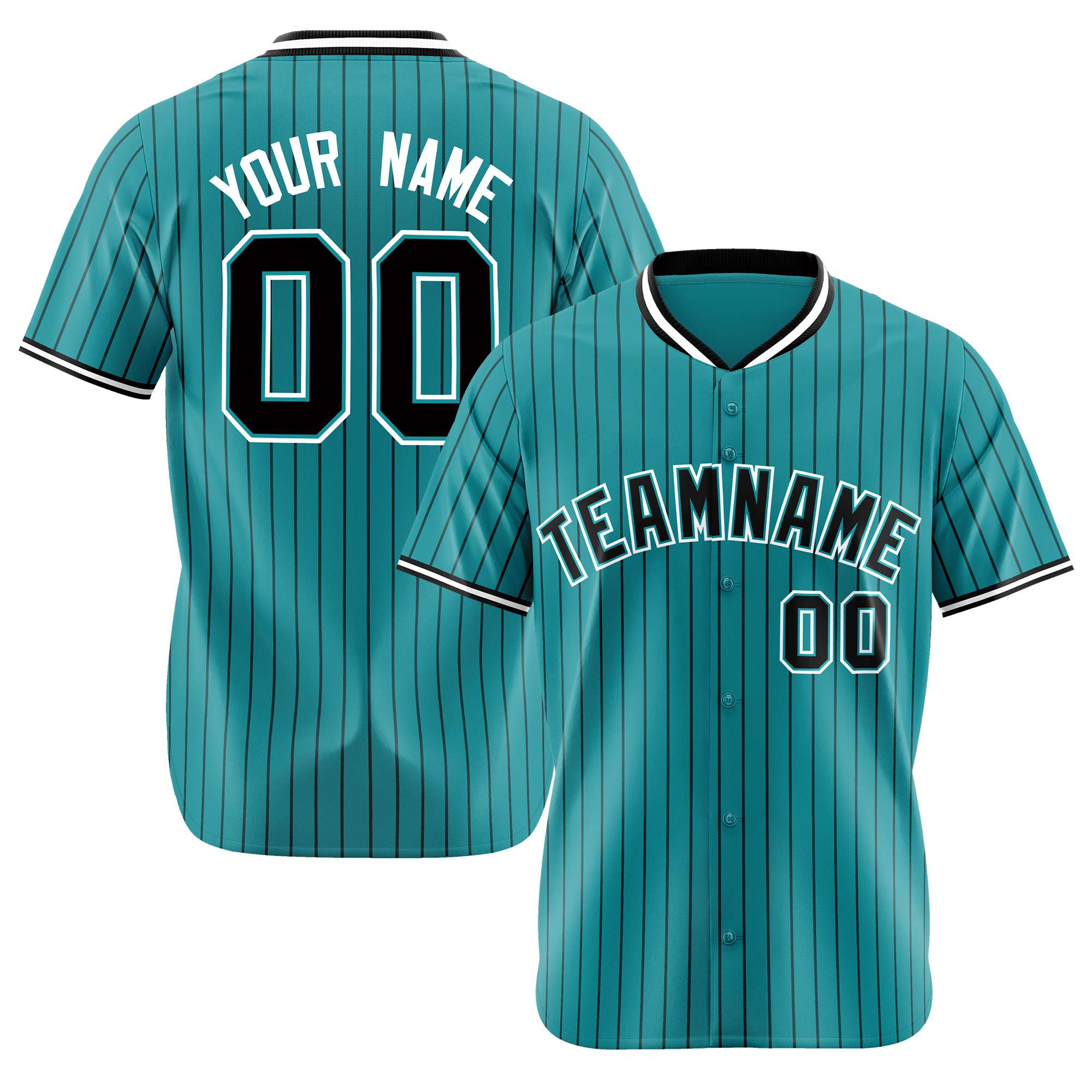 Custom Aqua Black Pinstripe Black-White Authentic Baseball Jersey