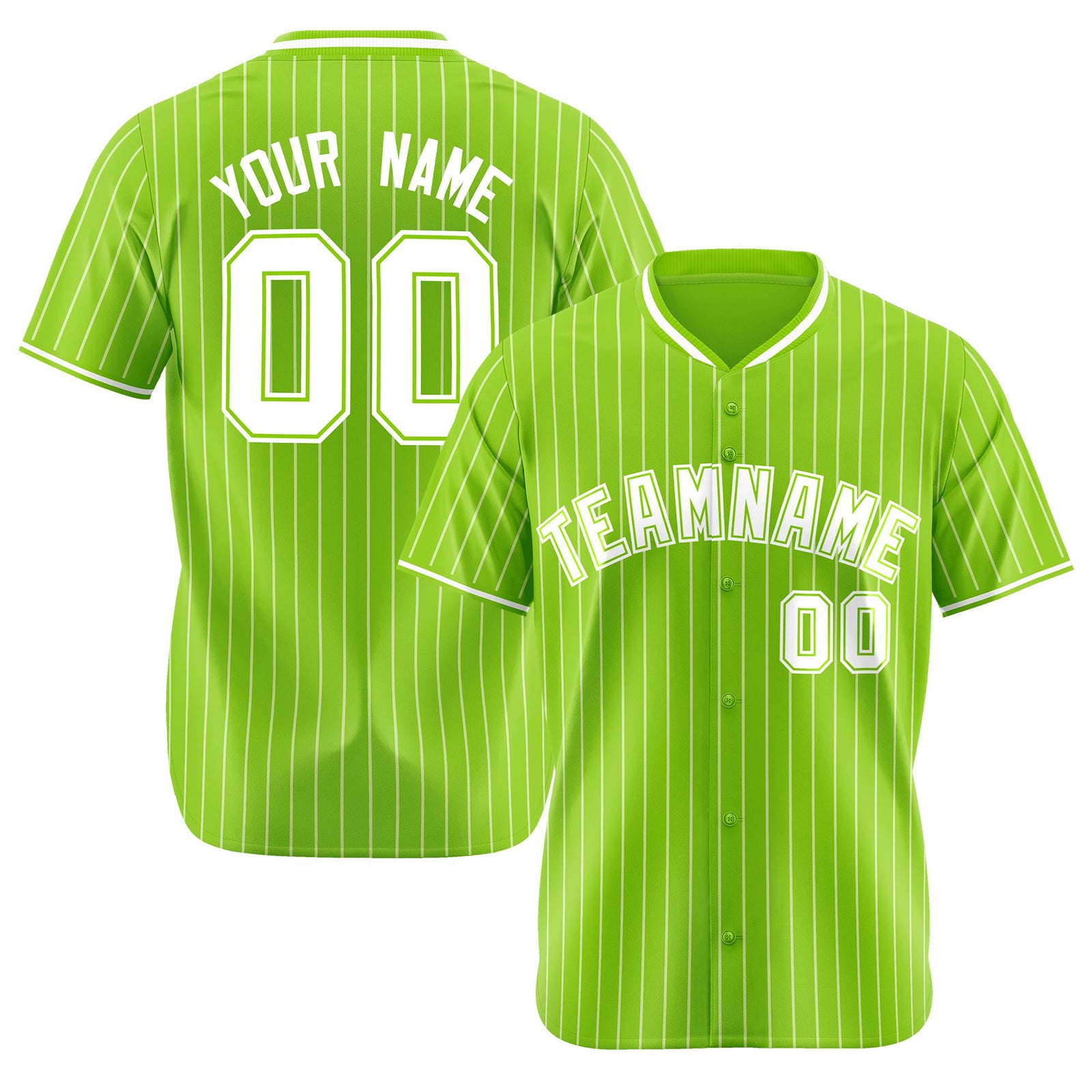 Custom Neon Green White Pinstripe White Neon-Green Authentic Baseball Jersey