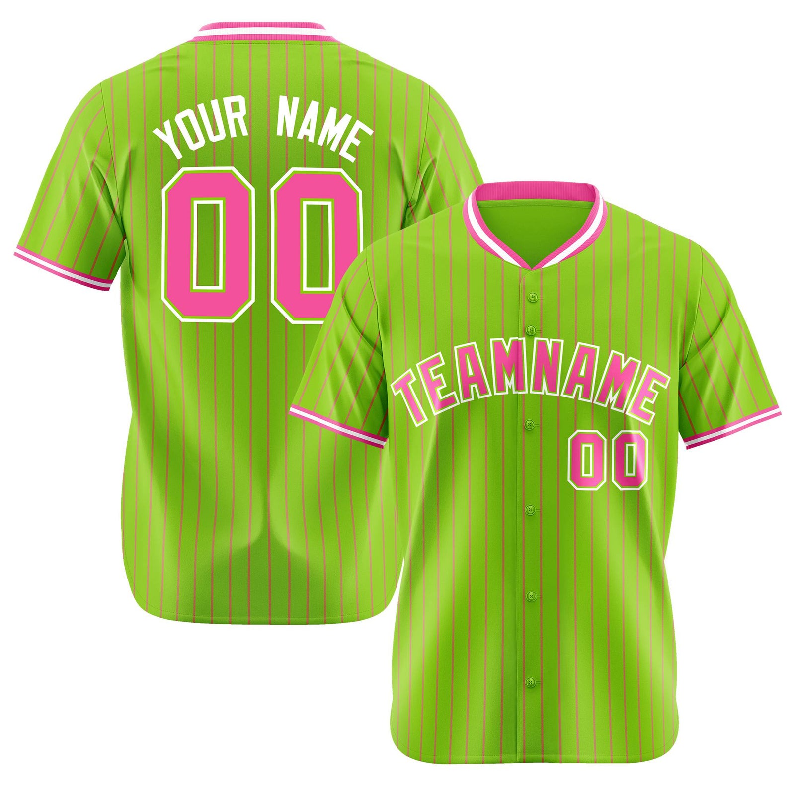 Custom Neon Green Pink Pinstripe Pink-White Authentic Baseball Jersey
