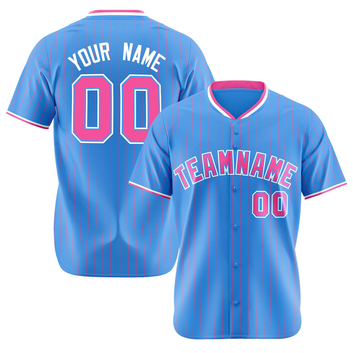 Custom Sky Blue Pink Pinstripe Pink-White Authentic Baseball Jersey