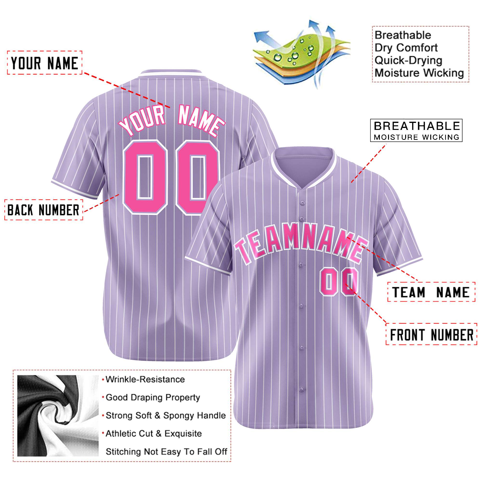 Custom Light Purple White Pinstripe Pink-White Authentic Baseball Jersey