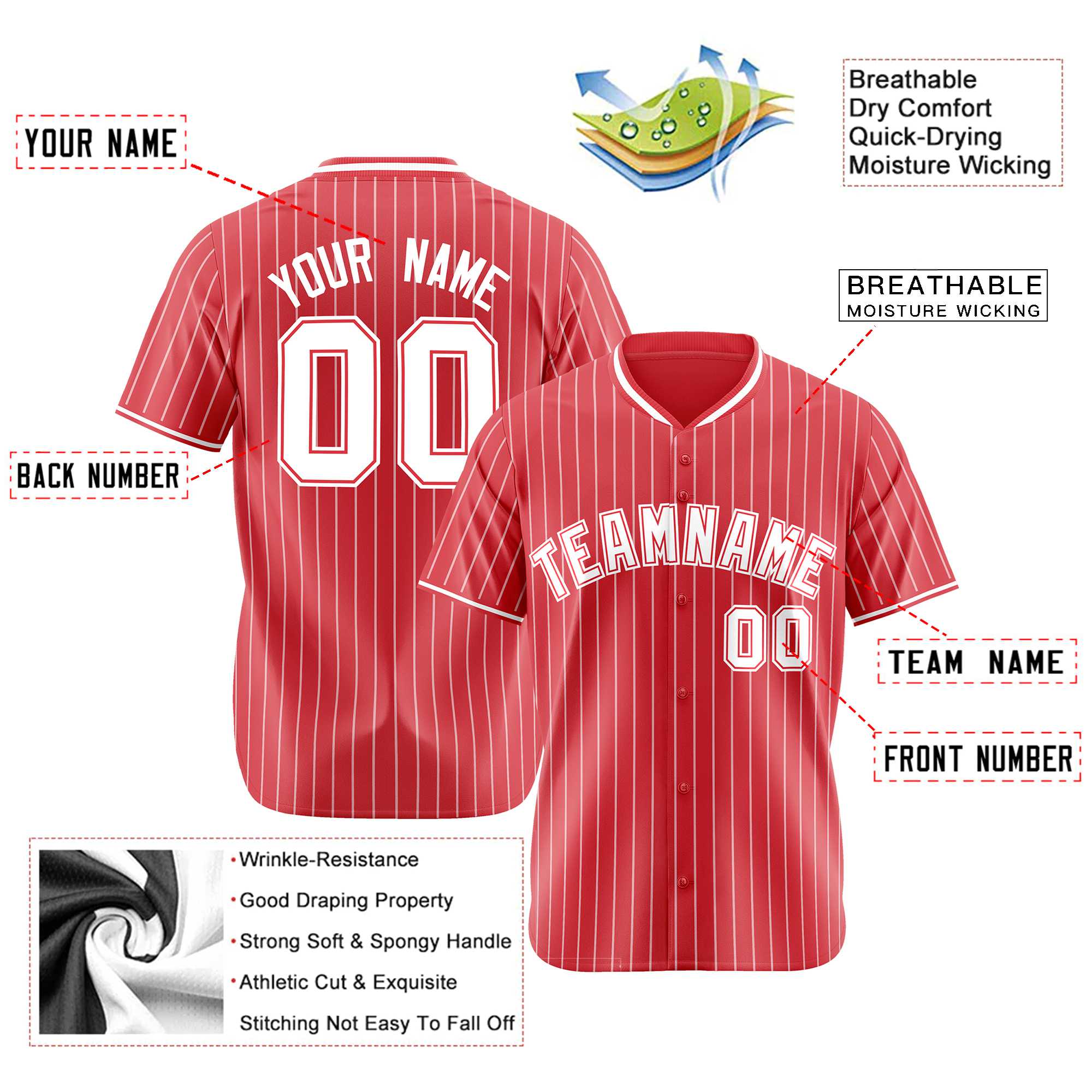 Custom Red White Pinstripe White-Red Authentic Baseball Jersey