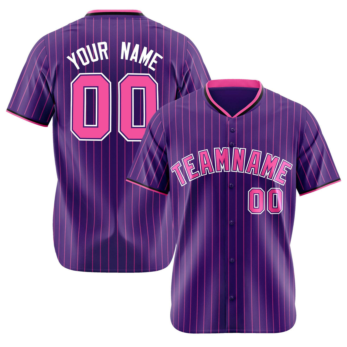 Custom Purple Pink Pinstripe Pink-White Authentic Baseball Jersey